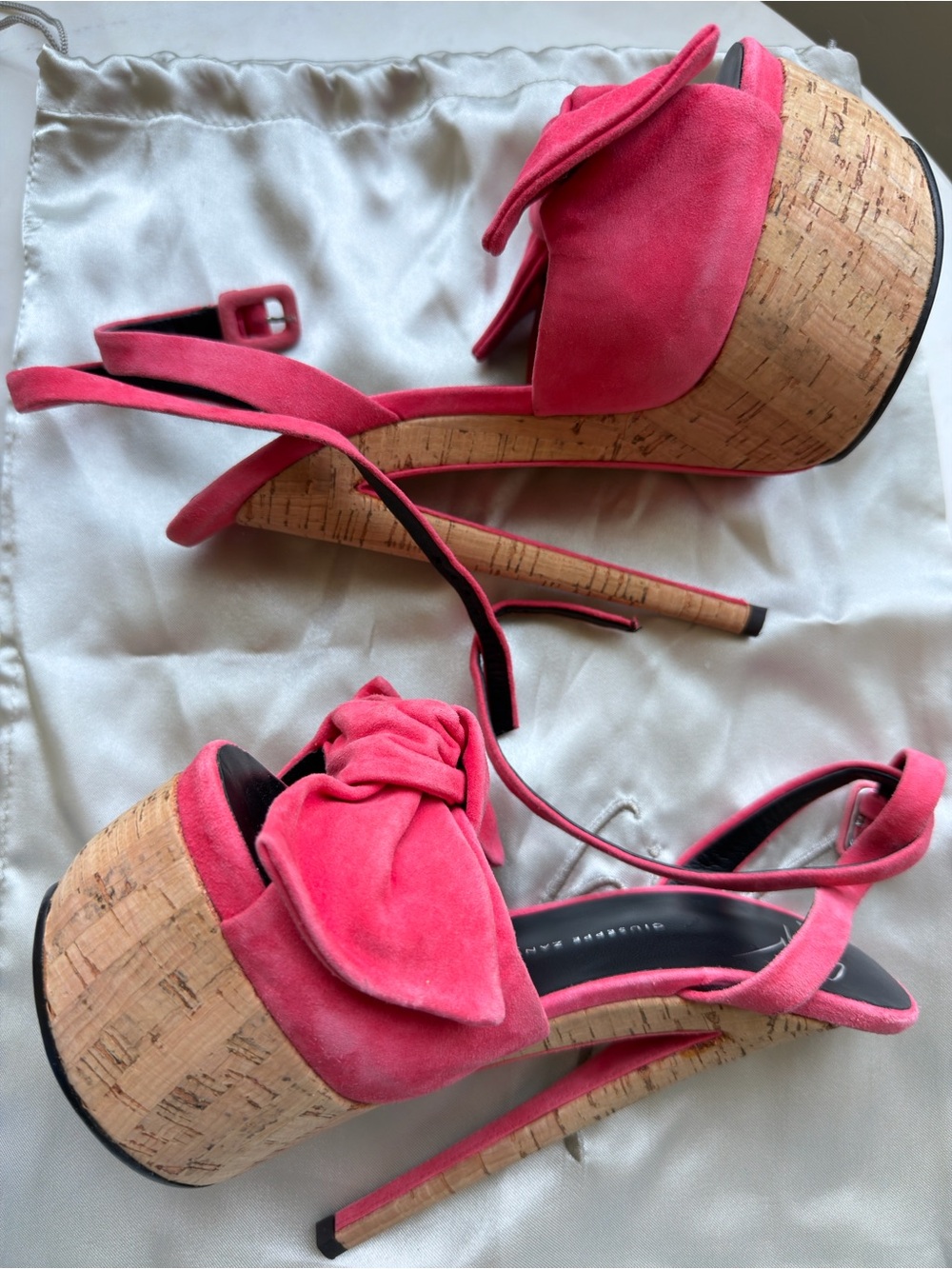 Giuseppe Zanotti Pink Suede Cork Platform Heels